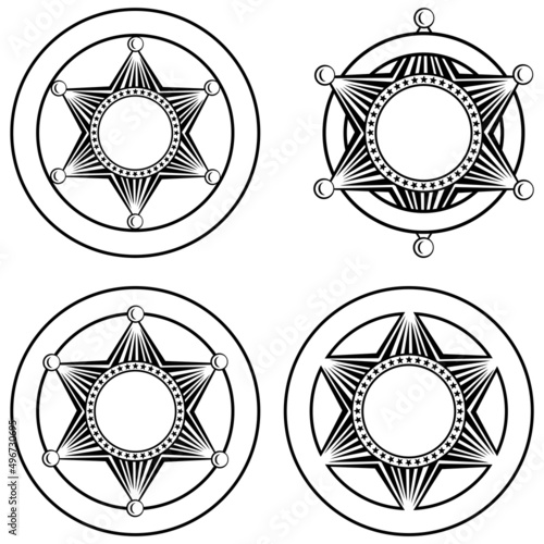 Vector illustration six pointed sheriffs star in circle set