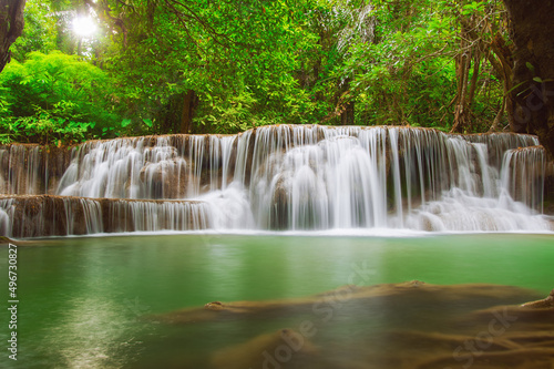 Landscape Huay Mae Kamin waterfall, Srinakarin Dam in Kanchanaburi, Thailand.