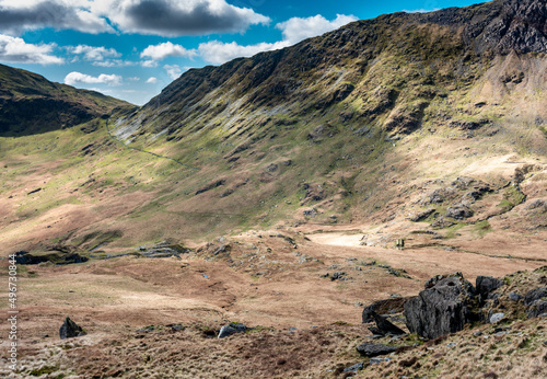 Mount Snowdon,view down the valley and Welsh coast,close to the summit,Snowdonia,Wales,UK. photo