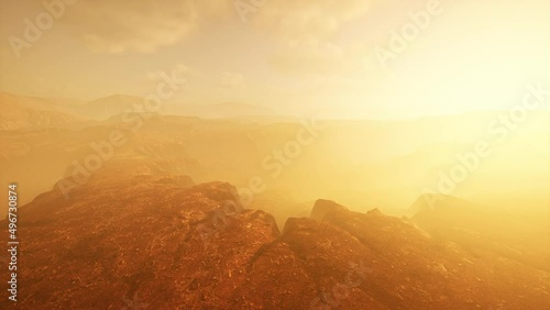 Grand Canyon National Park in fog at sunset