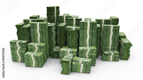 Big stack of Lebanese pound notes. A lot of money isolated on white background. 3d rendering of bundles of cash photo