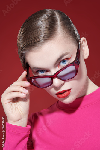 blonde girl with stylish glasses
