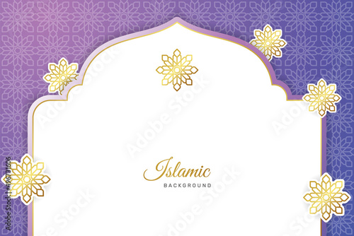 purple and pink luxury islamic arch background with decorative ornament pattern. -  Vector.