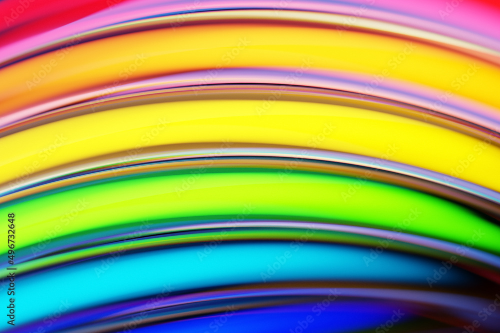 Obraz premium 3d illustration of a stereo strip of different colors. Geometric stripes similar to waves. Abstract rainbow glowing crossing lines pattern