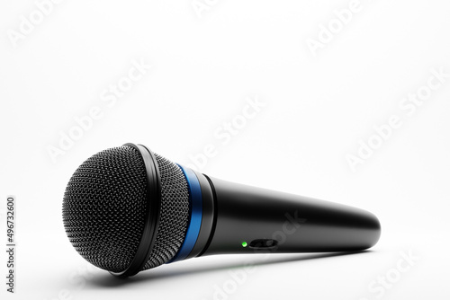 microphone, round shape model, realistic 3d illustration. music award, karaoke, radio and recording studio sound equipment