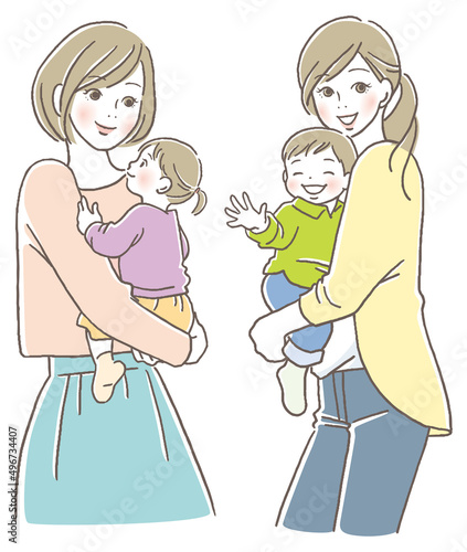 子供を抱っこしている母親