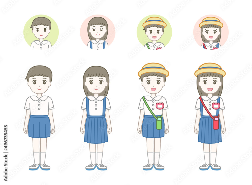 夏服の制服姿の男女の幼稚園児のイラスト素材