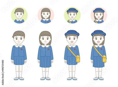 制服姿の男女の幼稚園児のイラスト素材