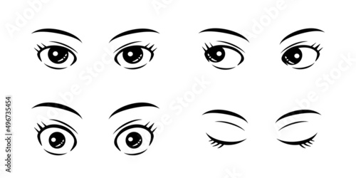 女性の大きい瞳、デカ目まつ毛と眉毛のパーツアイコンベクター素材 photo
