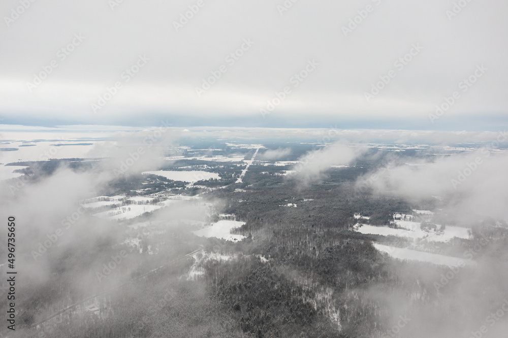 Obraz premium clouds Orilla and Barrie Ontario high up drone views winter time 