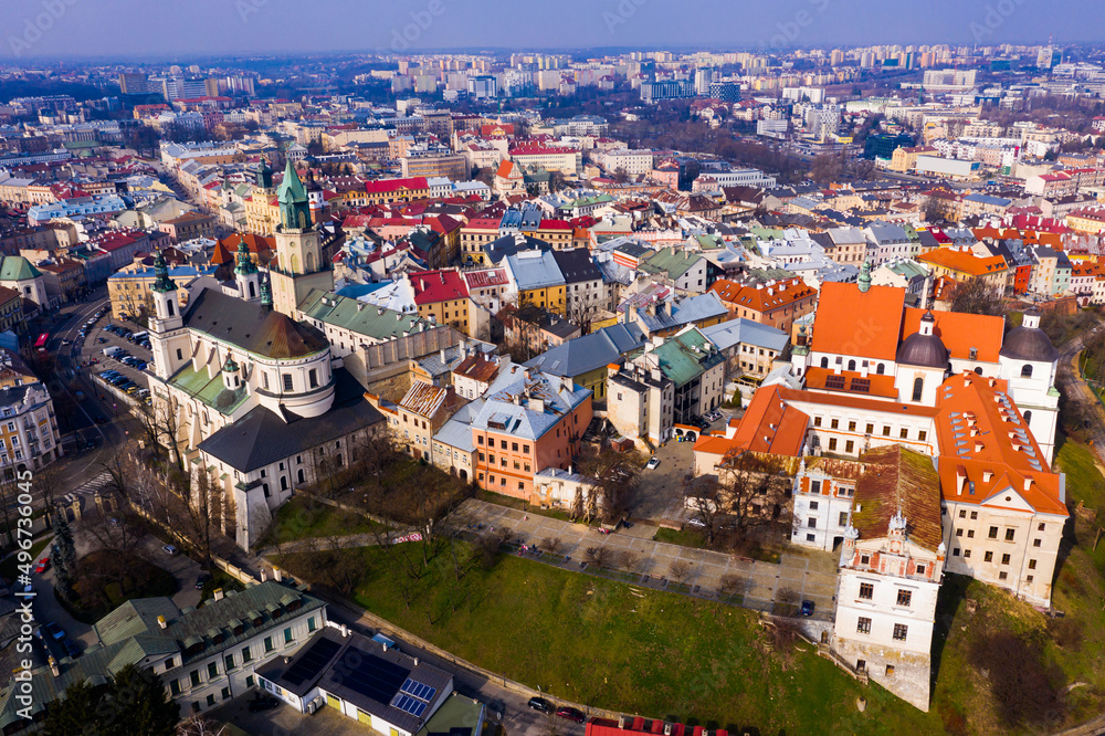 Panoramic view from the drone on the city Lublin. Poland