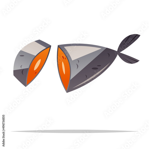 Fish meat cut in half vector isolated illustration