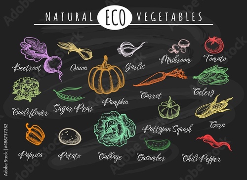Chalk drawn vegetables