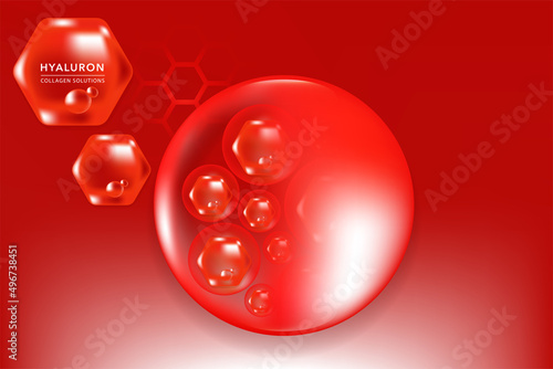 Hyaluronic acid skin solutions ad, red collagen serum drops with cosmetic advertising background ready to use, illustration vector.
