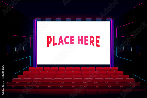 cinema theater hall graphic vector illustration with nobody and empty seats can place arts on screen