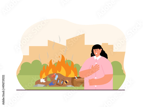 Air pollution occurs when burning trash carelessly. The smoke from burning trash contains harmful chemicals. Ai vector illustration