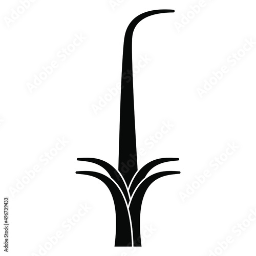 Stylized branch of reed plant. Ancient Egyptian hieroglyph. Black and white negative silhouette.