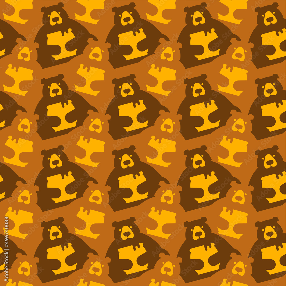 Bear and honey pattern seamless. Vector background