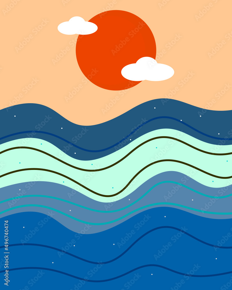 abstract illustration, abstract pattern, colorfull aesthetic seascape background