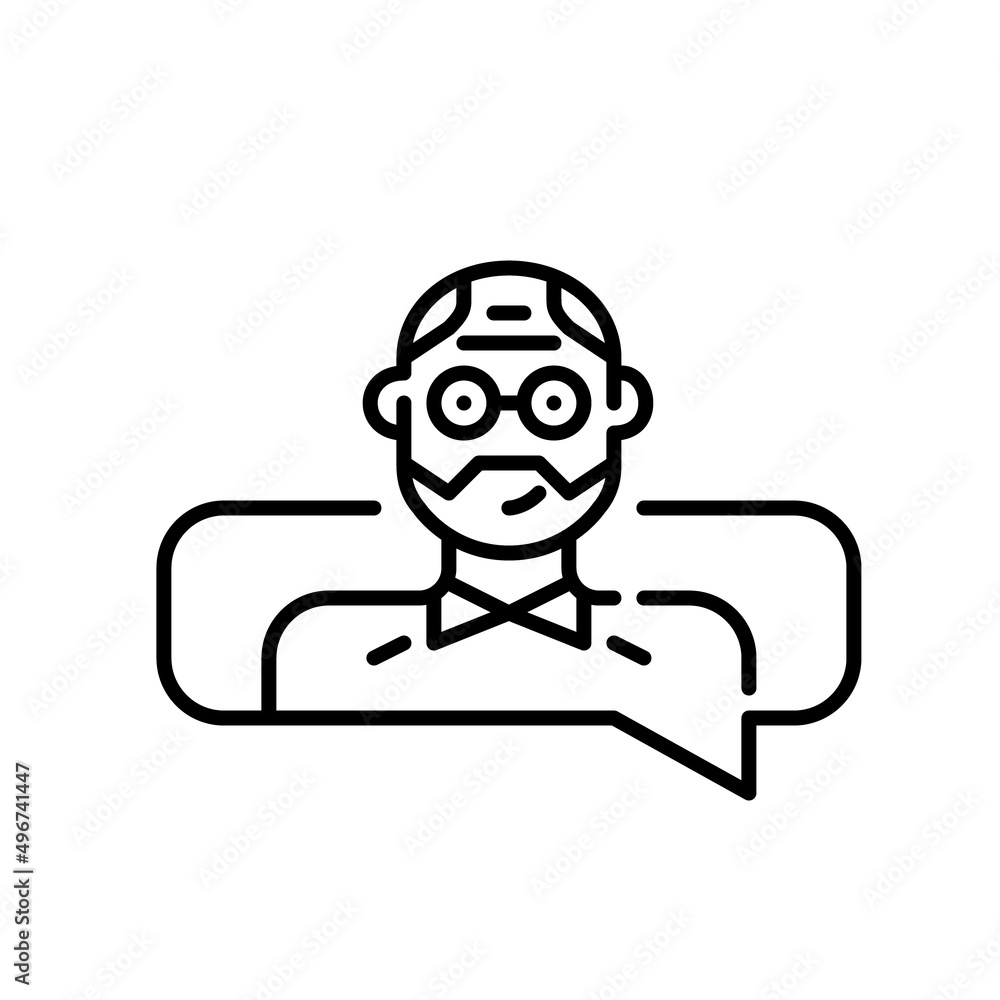Older man in a shirt and glasses taking part in online chatting. Pixel perfect, editable stroke line icon