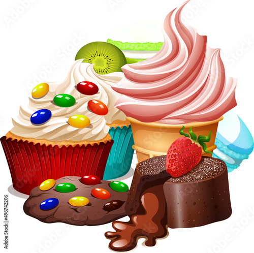 Sweet bakery dessert on white background