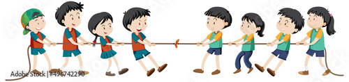 Children playing tug of war game