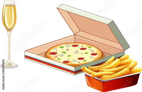 Fast food set with pizza and french fries