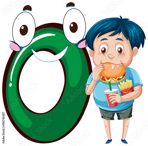 An eater boy with number zero cartoon