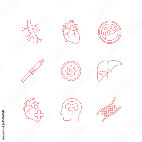 Diseases of the heart and blood vessels vector line icons