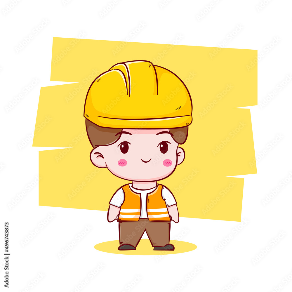 Cute Engineer construction worker concept hand drawn cartoon Cute Engineer construction worker concept hand drawn cartoon