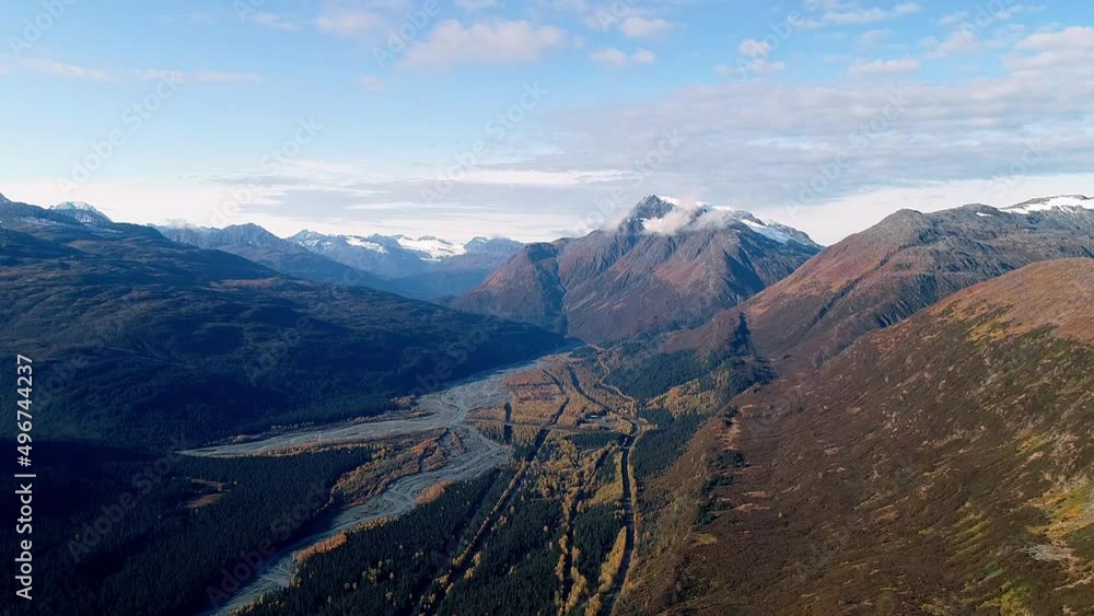 4k 60fps aerial video of Thompson Pass, on the road to Valdez, Alaska. Fall. 4k 60fps aerial video of Thompson Pass, on the road to Valdez, Alaska. Fall.