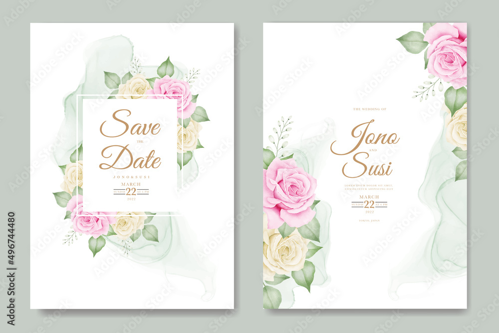 beautiful wedding invitation card with floral watercolor 