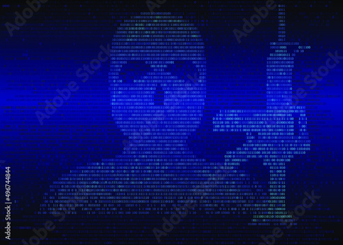Illustration on the theme of information war. Binary code in the form of a terrorist with a weapon. Vector illustration