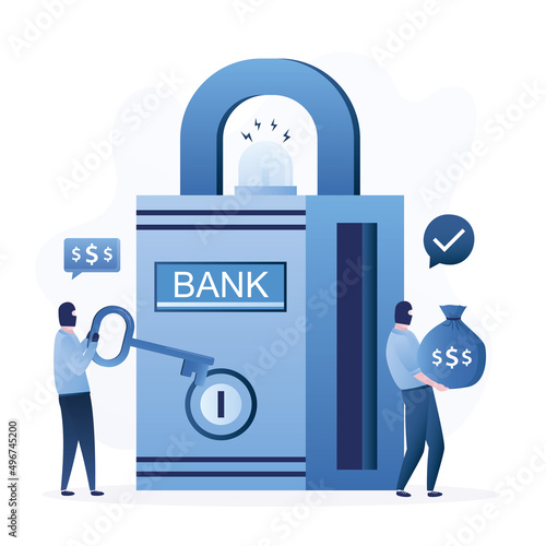 Robbers take money out of well-protected bank. Bandits are robbing banking system. Hackers picked up keys and passwords to the banking system. Crime, illegal