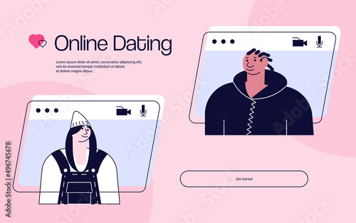 Landing web page template of virtual dating on video call