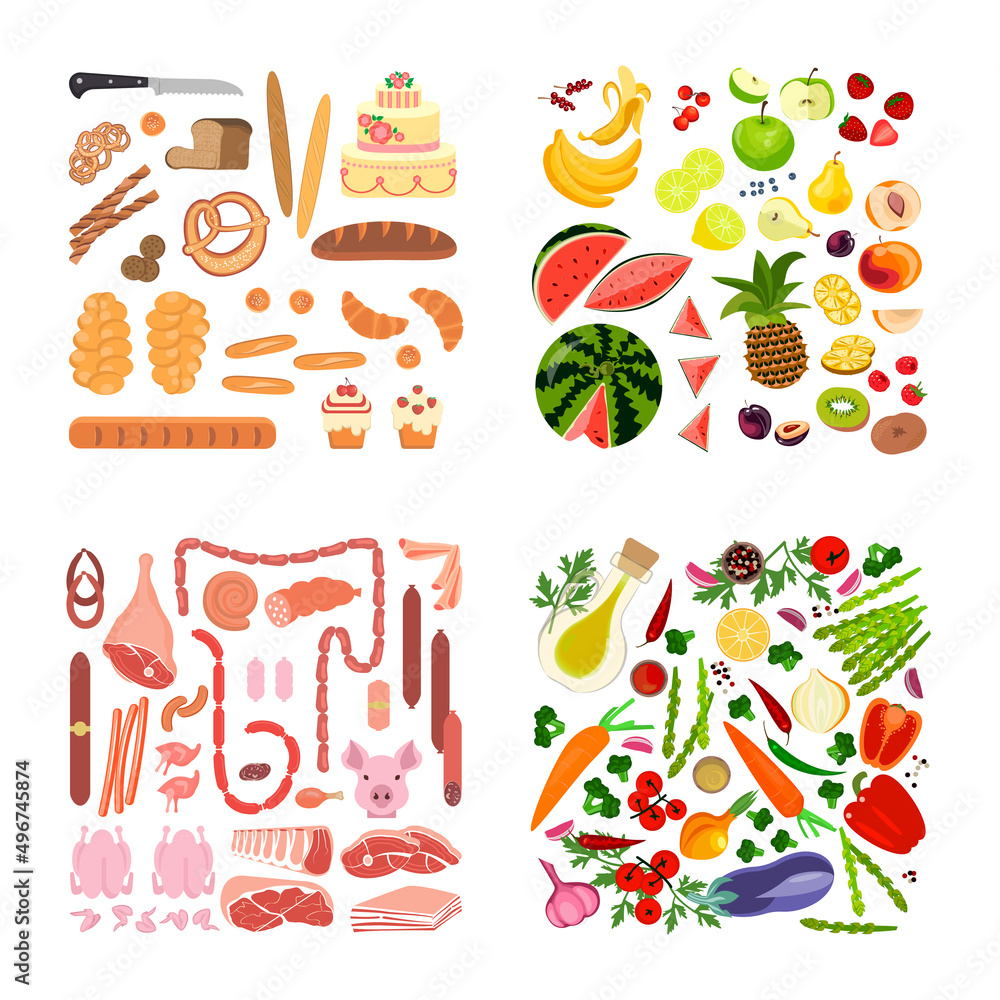 Set of different colorful food collections Set of different colorful food collections