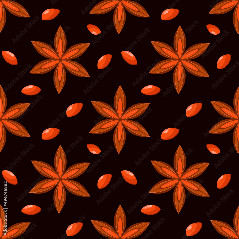 Fototapeta premium Seamless pattern with anise stars. Spices. Cartoon design. 