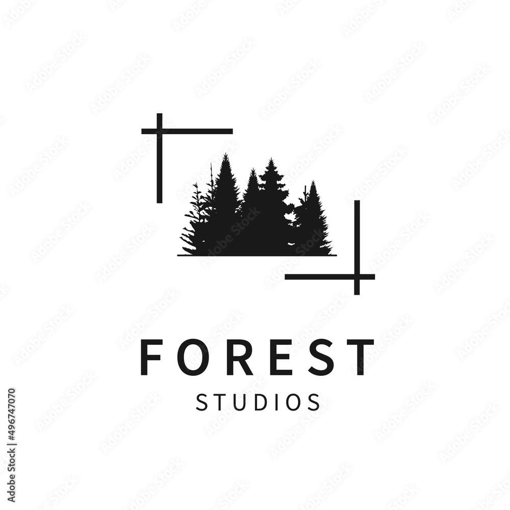 Forest studio Simple logo with a capture box shape. logo isolated vector