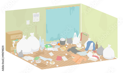 ゴミが散らかる汚い部屋イラスト
