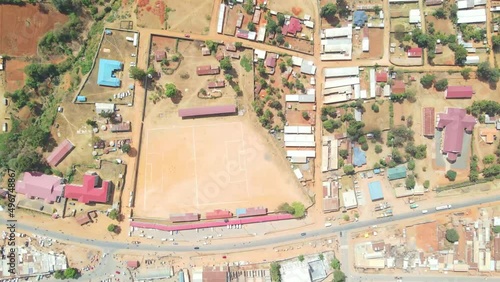 aerial footage of traditional rural community in Kenya Africa. photo