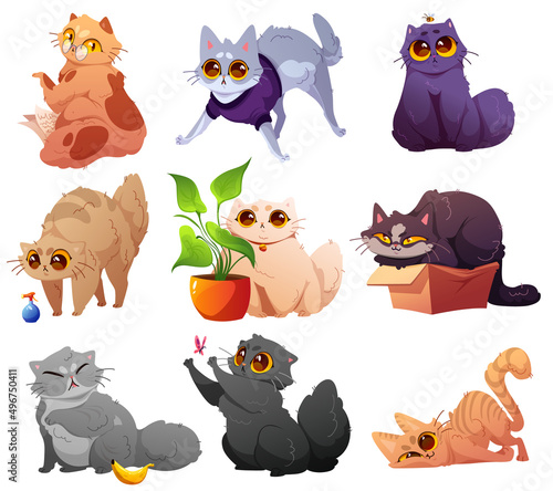 Canvas Print Cute pets characters, cats and kittens in different poses