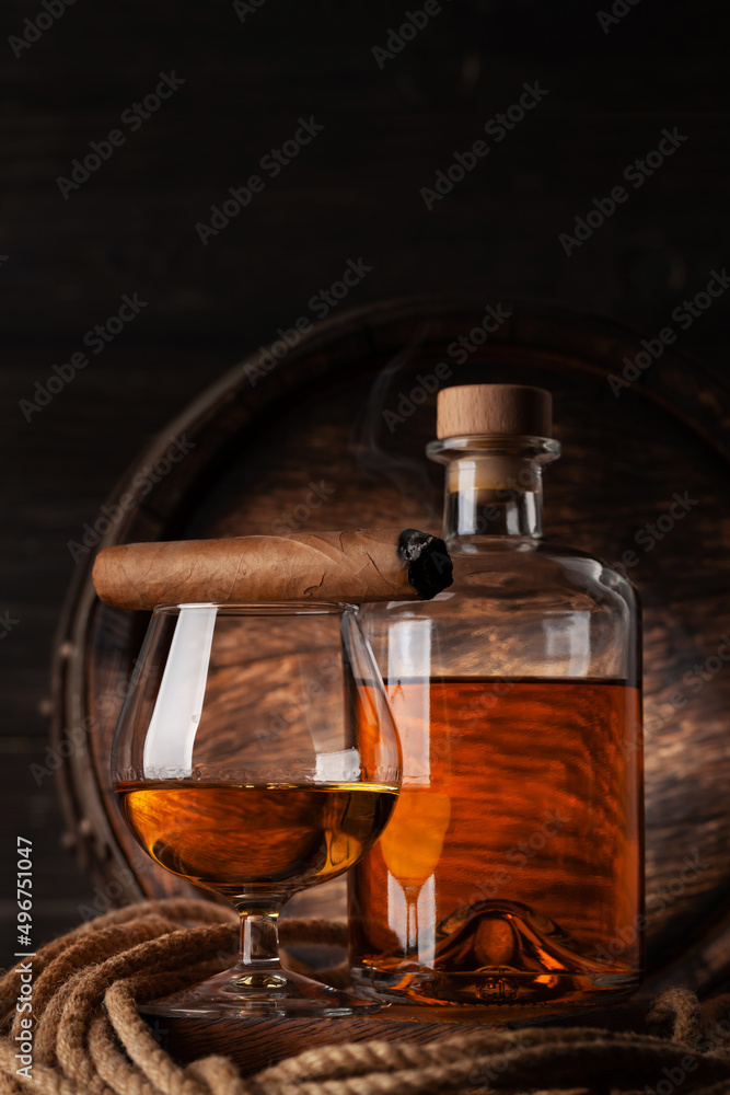 Glass and bottle with cognac Glass and bottle with cognac