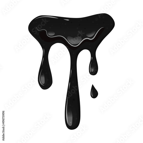 Black dripping slime on a white isolated background. Viscous liquid, oil. Vector cartoon illustration. 