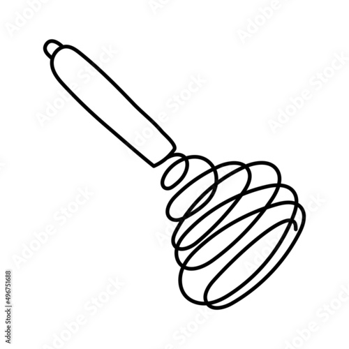 Whisk. Kitchenware sketch. Doodle line vector kitchen utensil and tool. Cutlery