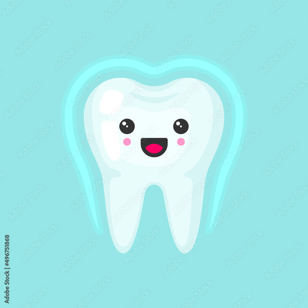 Shining protected tooth with emotional face, cute colorful vector icon illustration Shining protected tooth with emotional face, cute colorful vector icon illustration