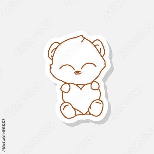 Hand drawn illustration of a cute teddy bear sticker icon