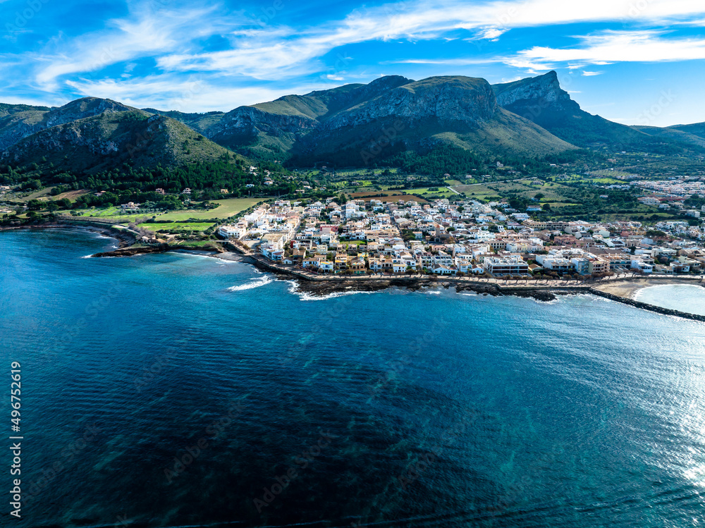 Obraz premium Aerial view, Colonia de Sant Pere near Betlem, Region Arta, Mallorca, Balearic Islands, Spain
