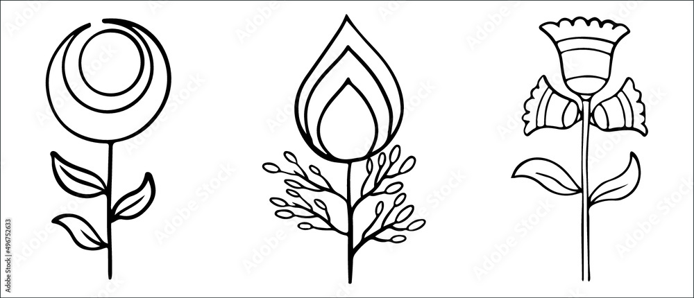 Hand drawn flower coloring page line art vector blank printable design ...
