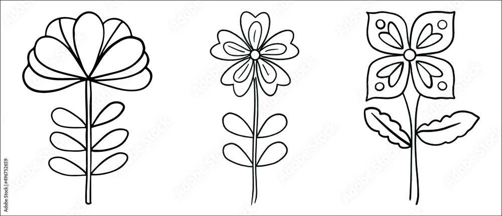 Hand drawn flower coloring page line art vector blank printable design ...