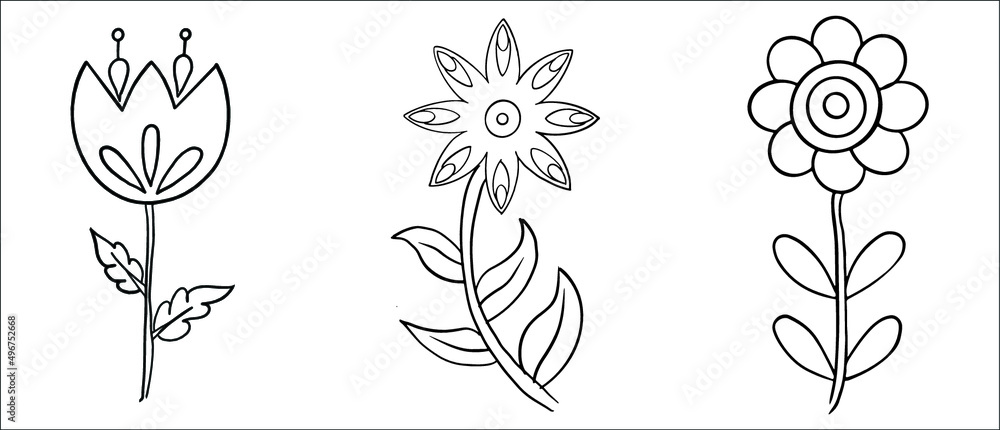 Hand drawn flower coloring page line art vector blank printable design ...